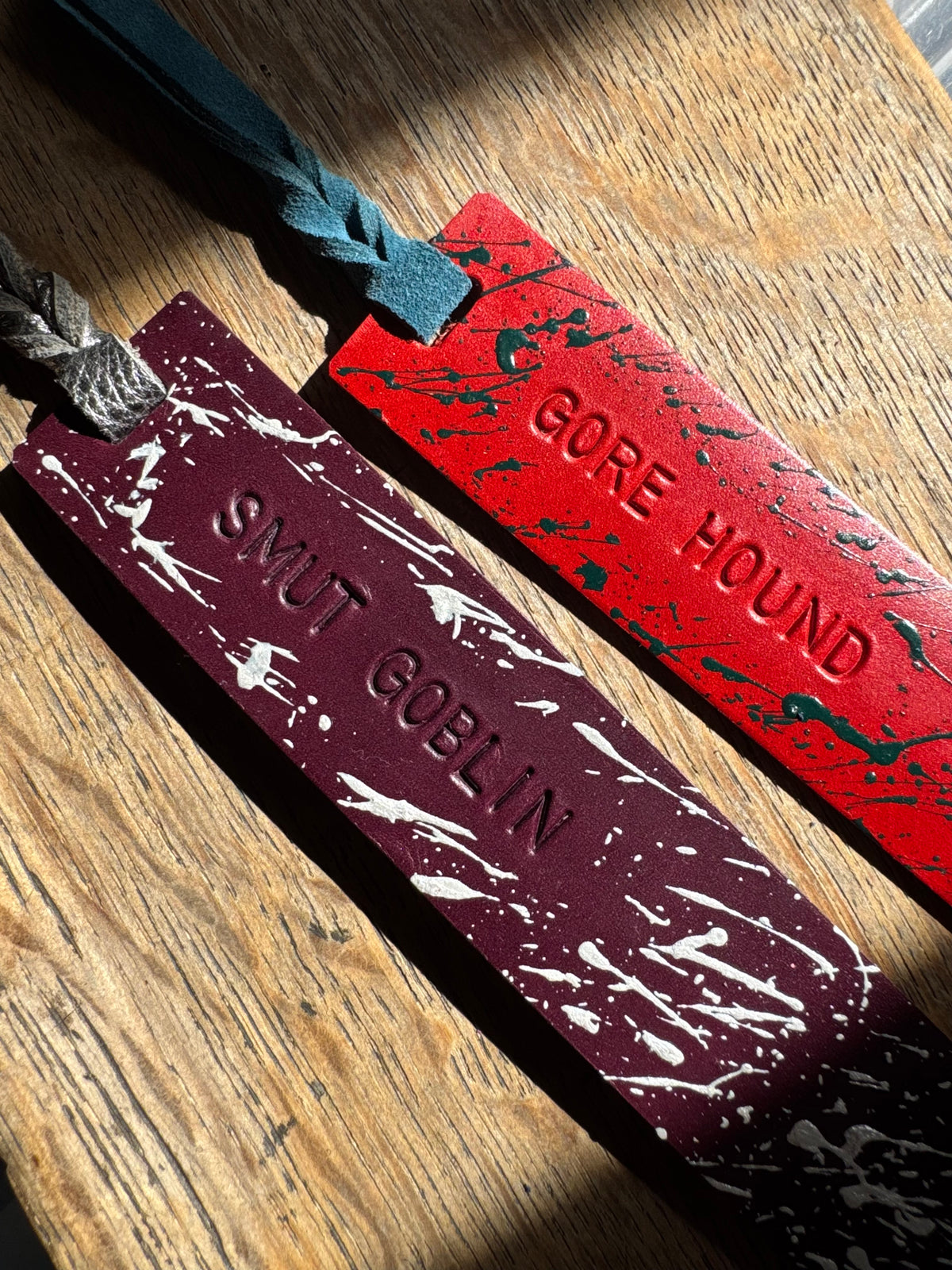 Hand Painted Personalised Leather Bookmak with Suede Twist