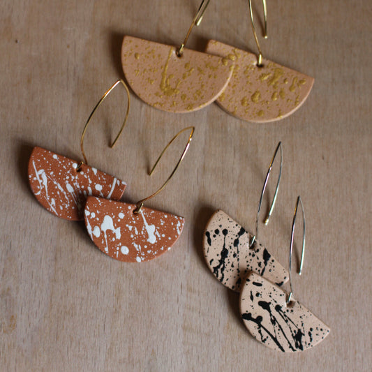 Colour Splash Half Moon Earrings - natural & gold