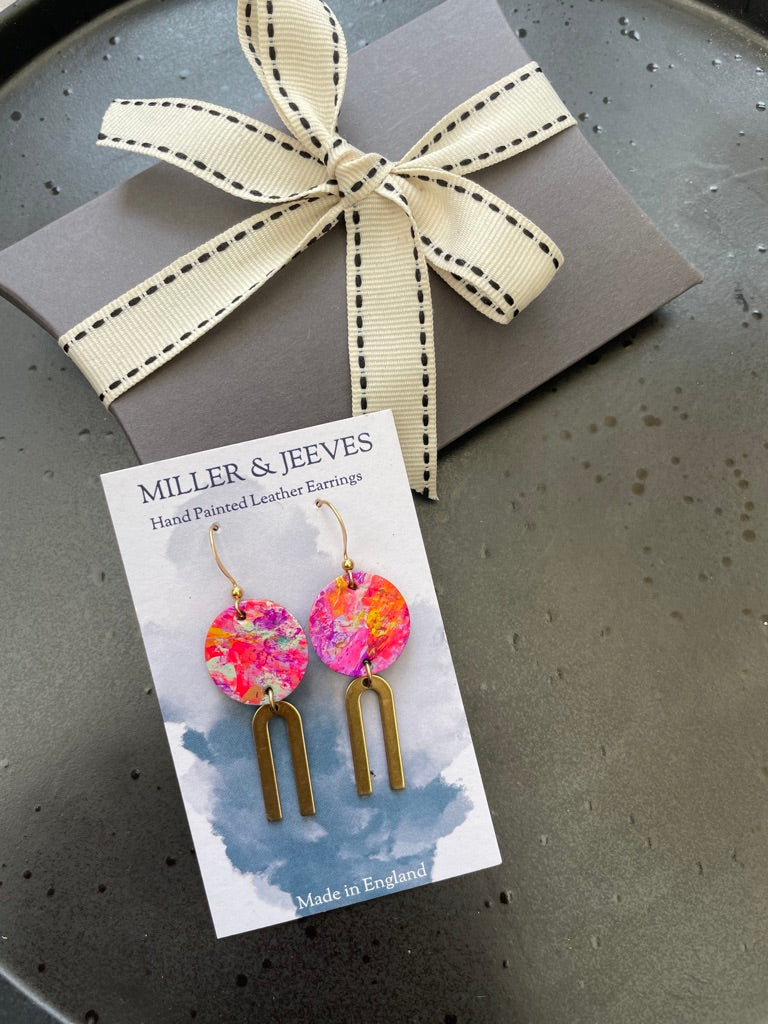 Hand Painted Aqua Earrings with Brass Triangle Charm