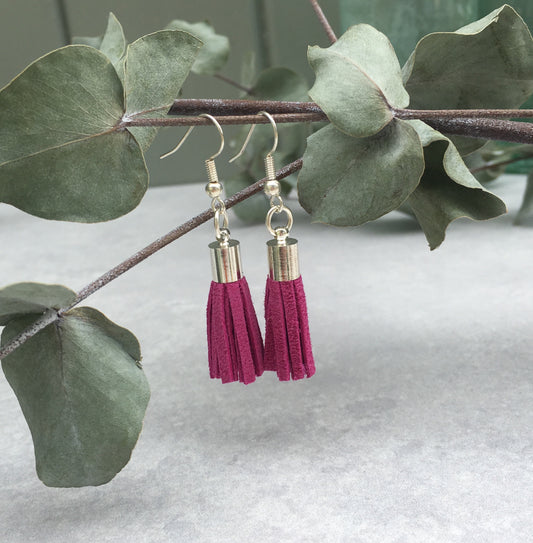Tassel Earrings - fuchsia suede