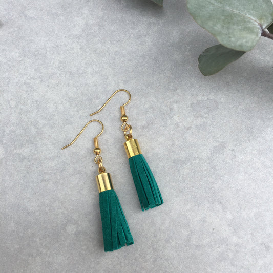 Tassel Earrings - emerald suede