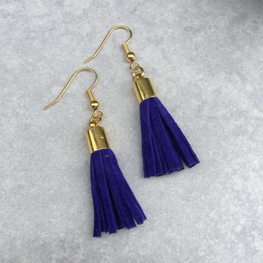 Tassel Earrings - blue suede