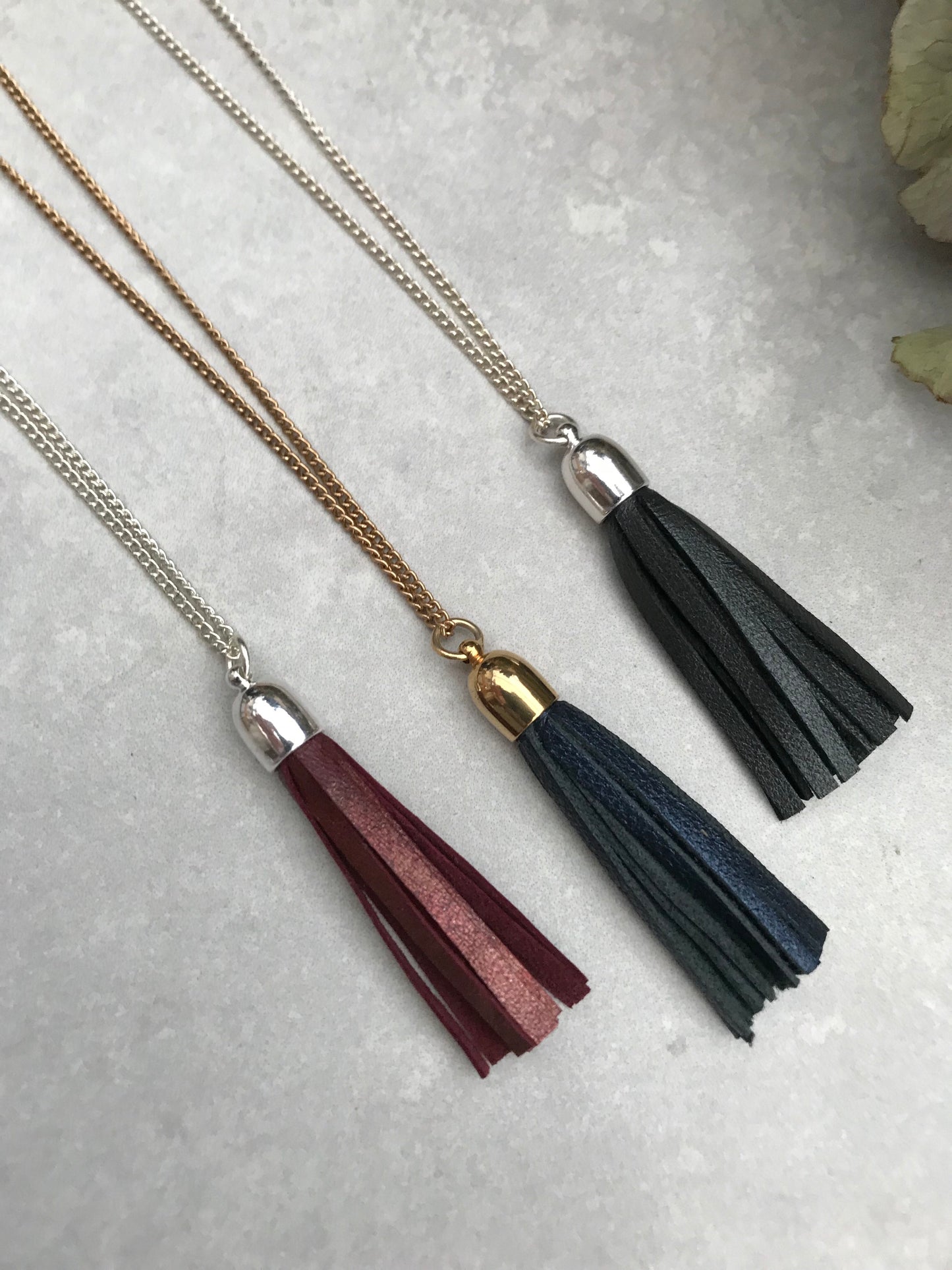 Tassel Necklace - gunmetal leather