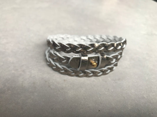 Rio Triple Wrap Tassel Bracelet - pewter/green