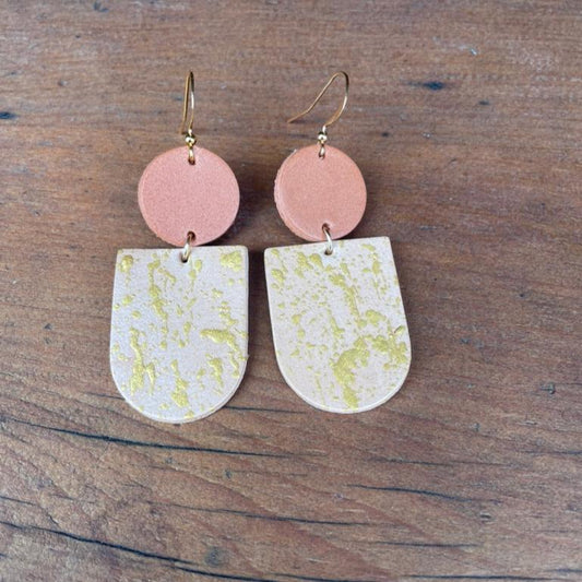 Two-Tone Light Tan & Natural Hand Painted Leather Statement Earrings