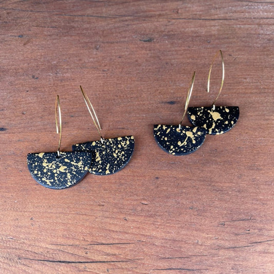 Colour Splash Half Moon Earrings  - black & gold