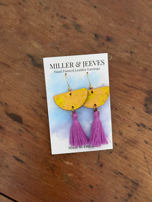 Sale - Tassel Earrings - neon yellow&gold/lilac
