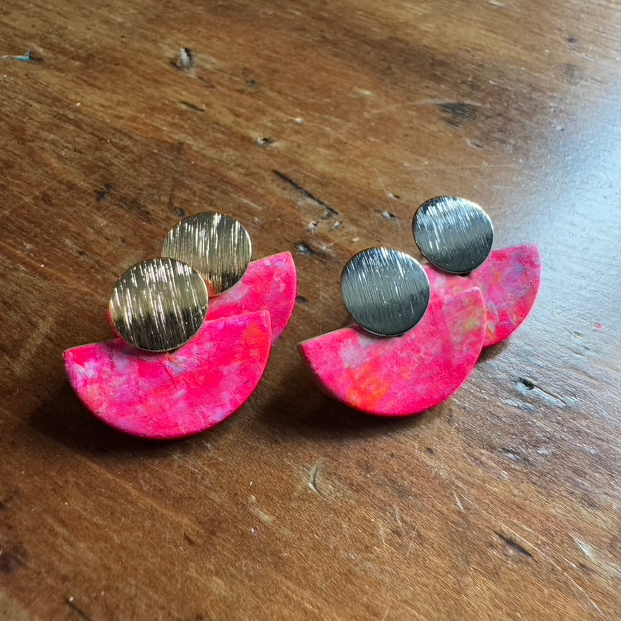 Hand Painted Luna Leather Earrings - Aqua with Gold