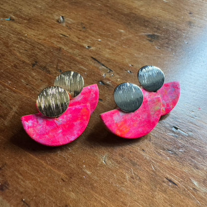 Hand Painted Luna Leather Earrings - Aqua with Gold