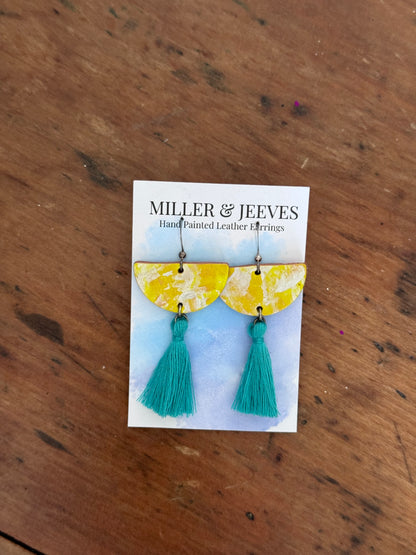 Sale - Tassel Earrings - neon yellow&silver/turquoise