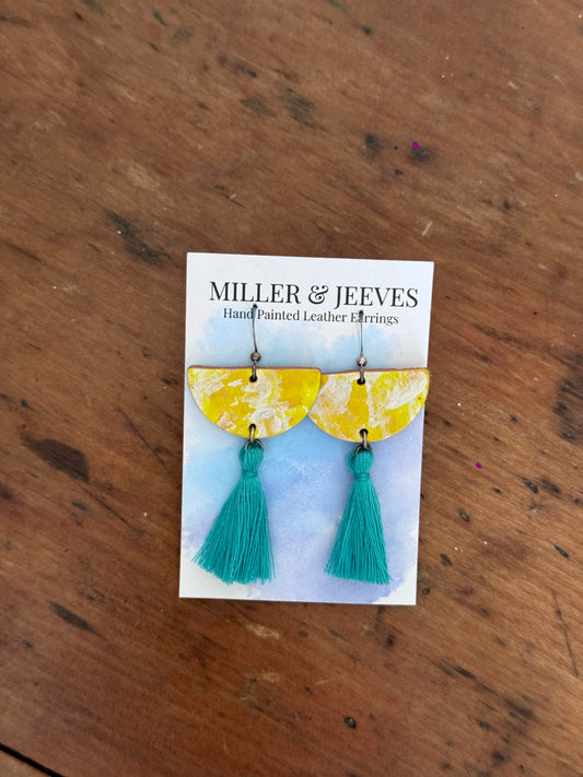 Sale - Tassel Earrings - neon yellow&silver/turquoise