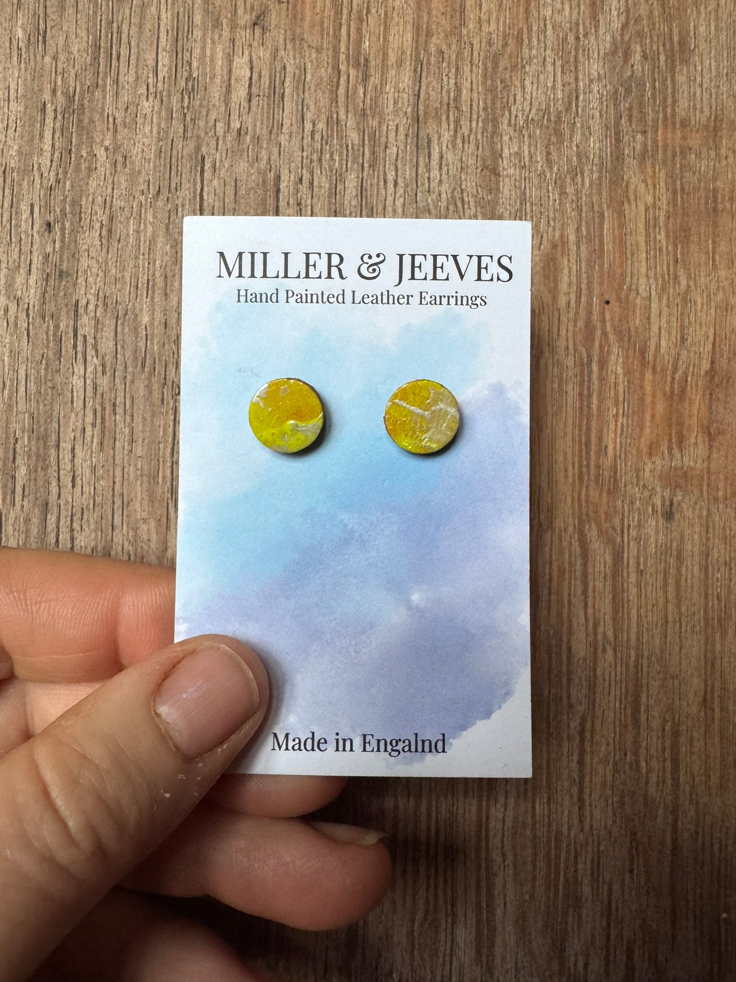 Sale - Painted Leather - Stud Earrings - neon yellow/silver