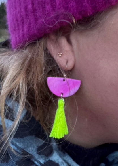 Sale - Tassel Earrings - turquoise/neon