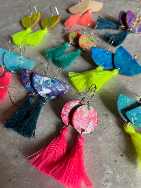 Sale - Tassel Earrings - turquoise/neon