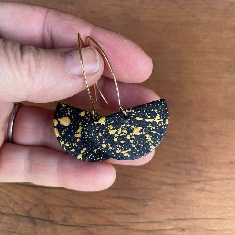 Colour Splash Half Moon Earrings  - black & gold