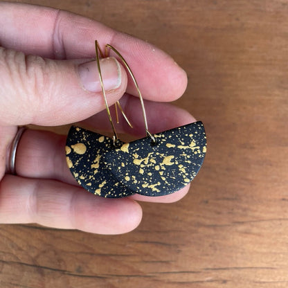 Colour Splash Half Moon Earrings  - black & gold