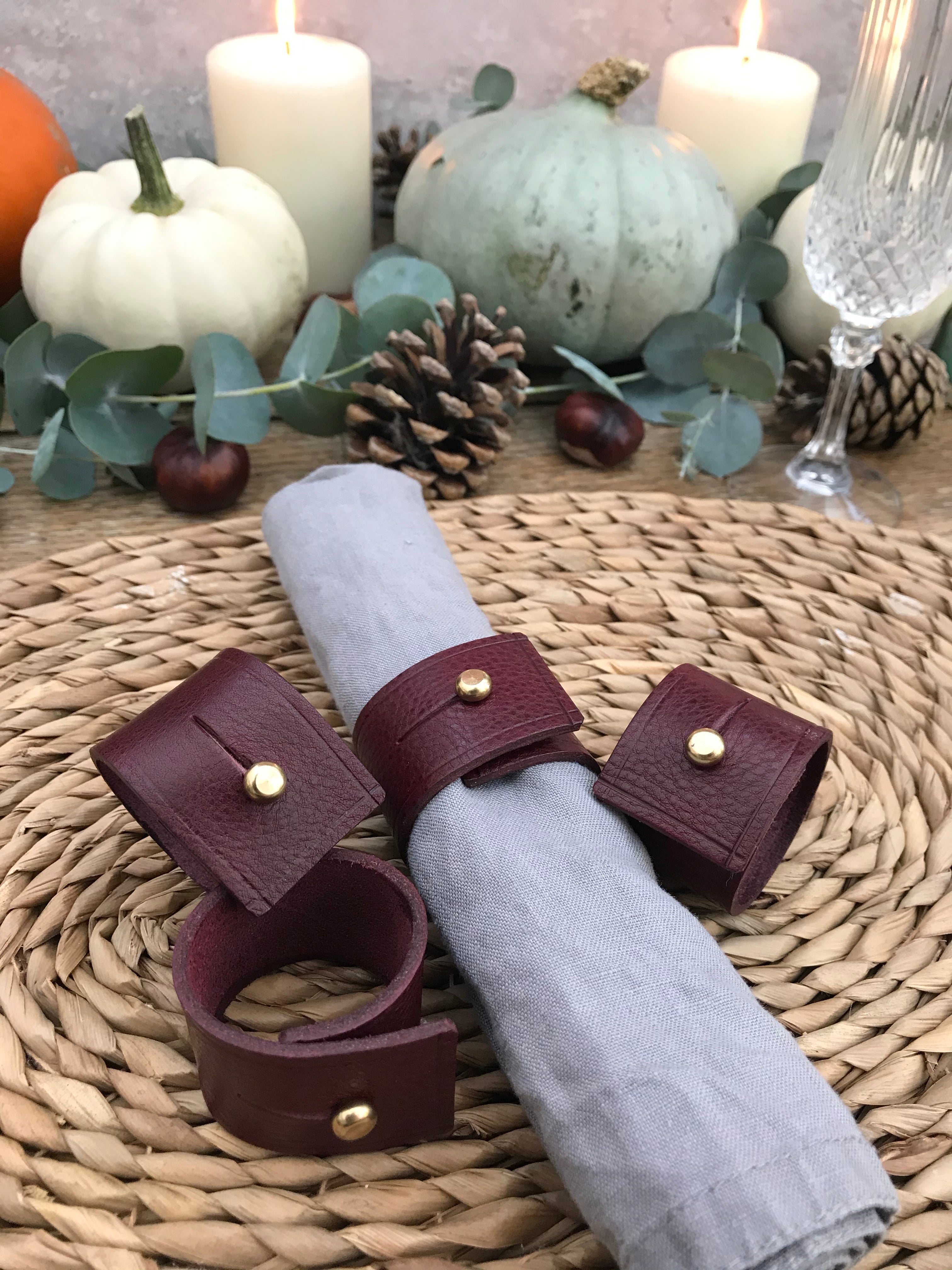 Napkin Rings - Burgundy Tumble leather