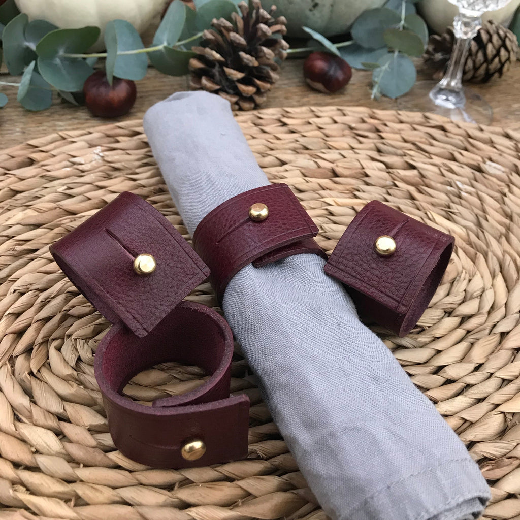 Napkin Rings - Burgundy Tumble leather