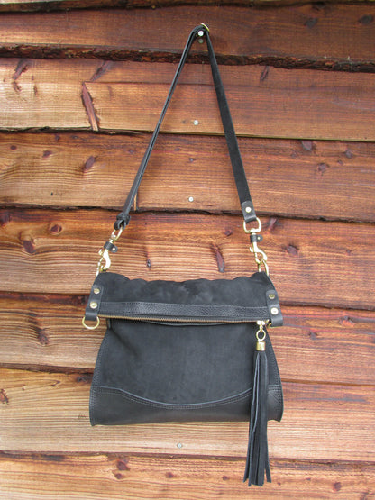 Delilah  Crossbody  Bag - Black Suede/Leather