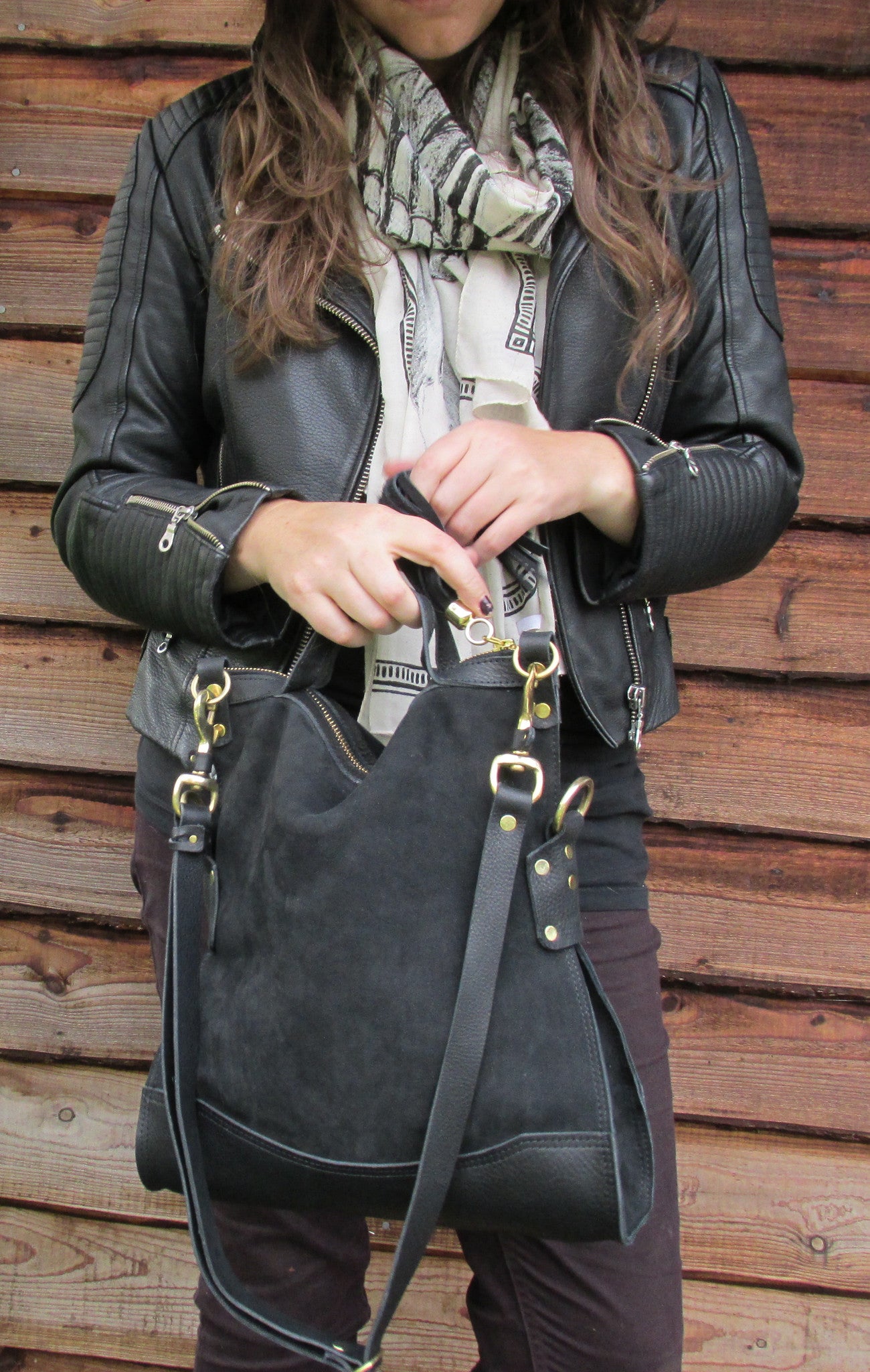 Delilah  Crossbody  Bag - Black Suede/Leather
