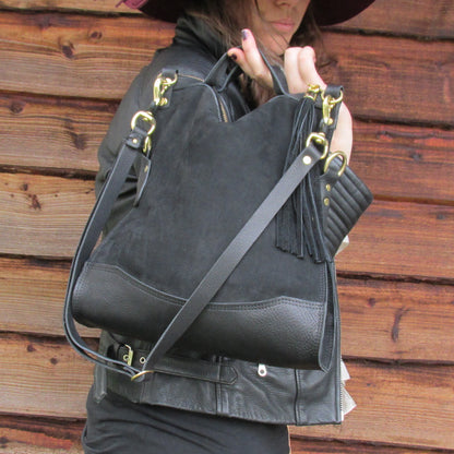 Delilah  Crossbody  Bag - Black Suede/Leather