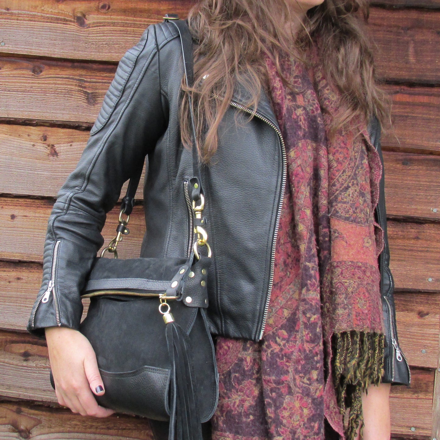 Delilah  Crossbody  Bag - Black Suede/Leather