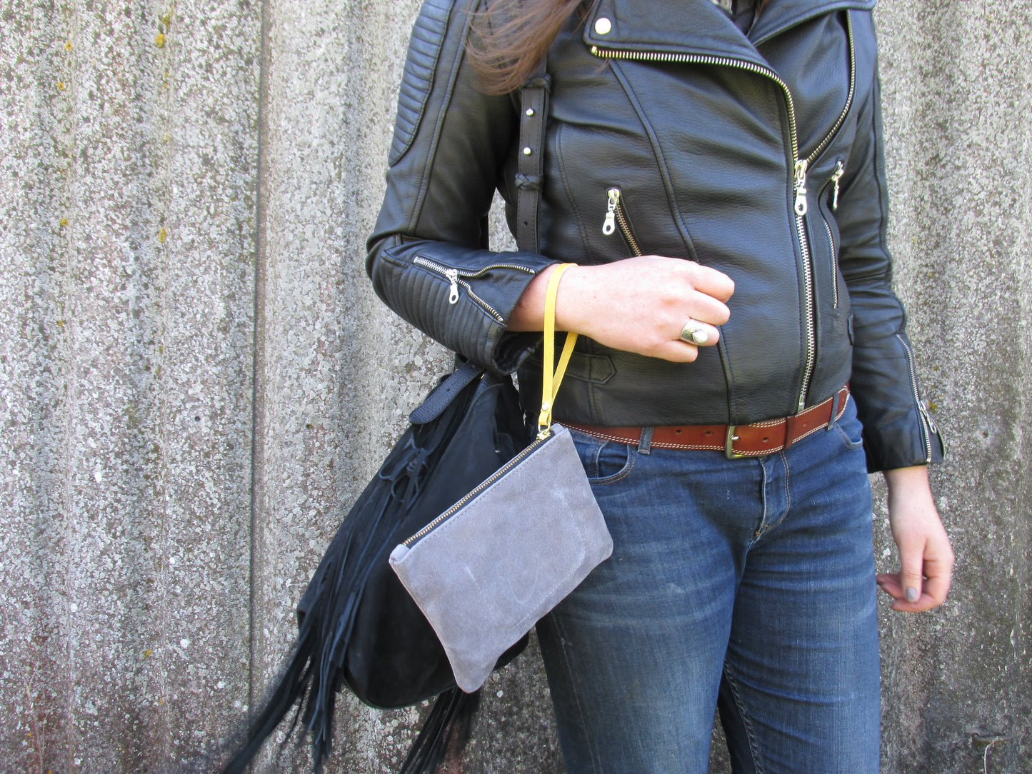 Moreton Suede Pouch - Dark Olive