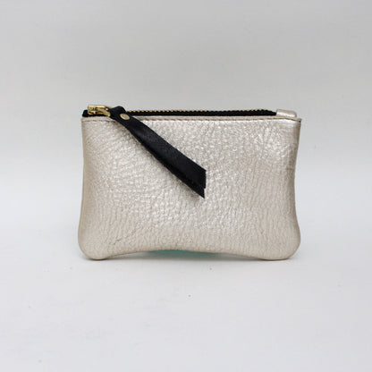 Foxcombe Coin Purse - Platinum Metallic Leather