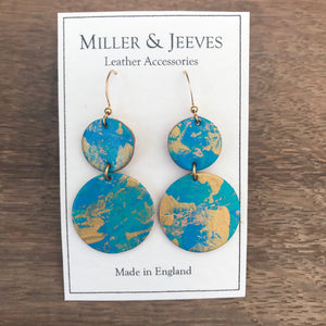 Double Disc Hand Painted Earrings - turquoise/gold