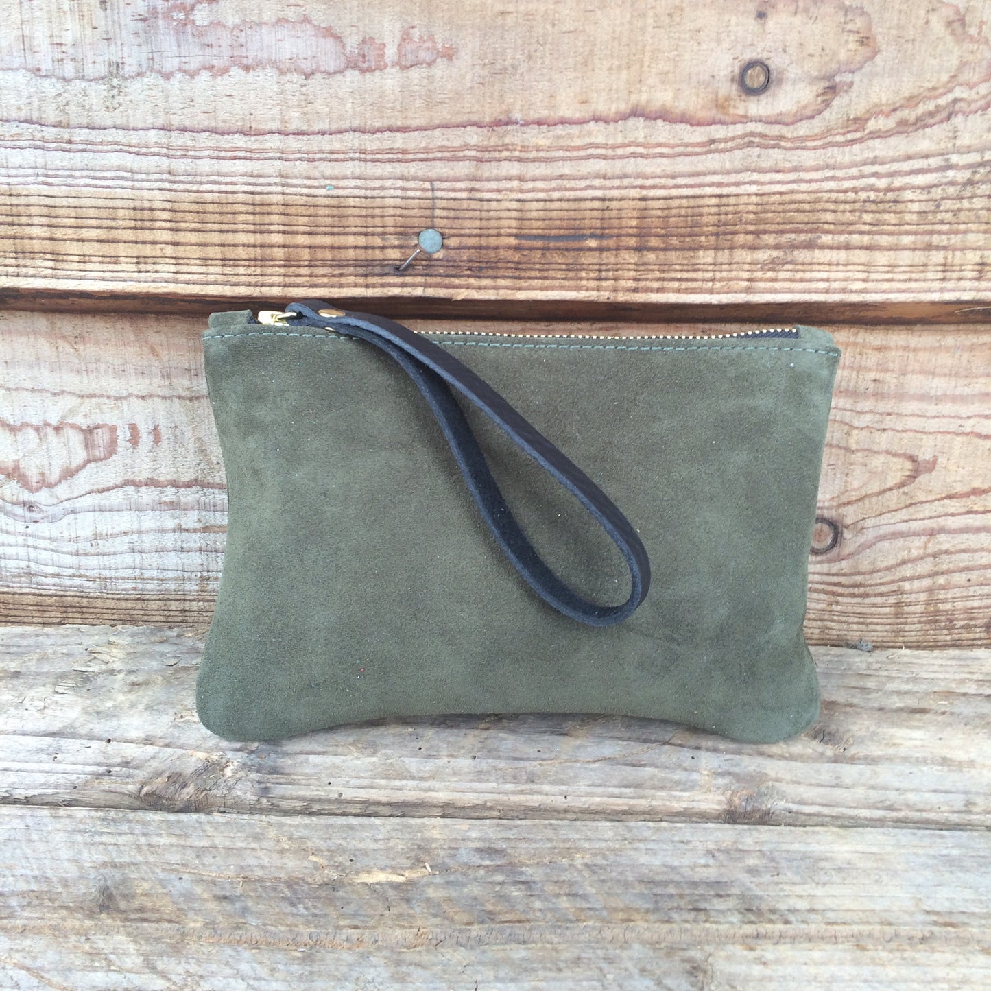 Moreton Suede Pouch - Dark Olive