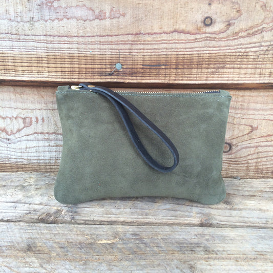 Moreton Suede Pouch - Dark Olive