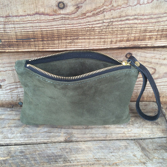 Moreton Suede Pouch - Dark Olive