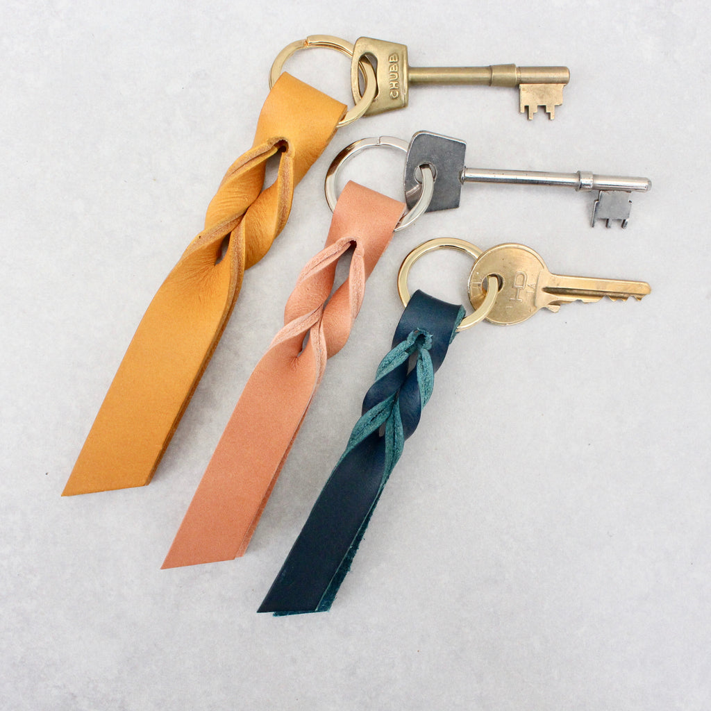 Handmade Twist Leather Keyring - Various Colours