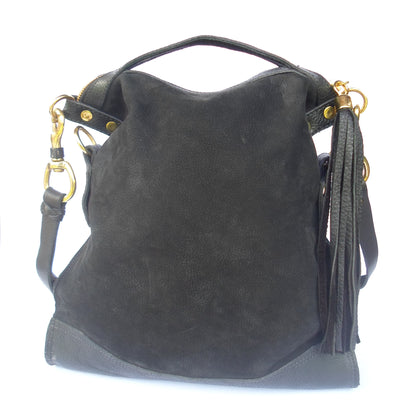 Delilah  Crossbody  Bag - Black Suede/Leather