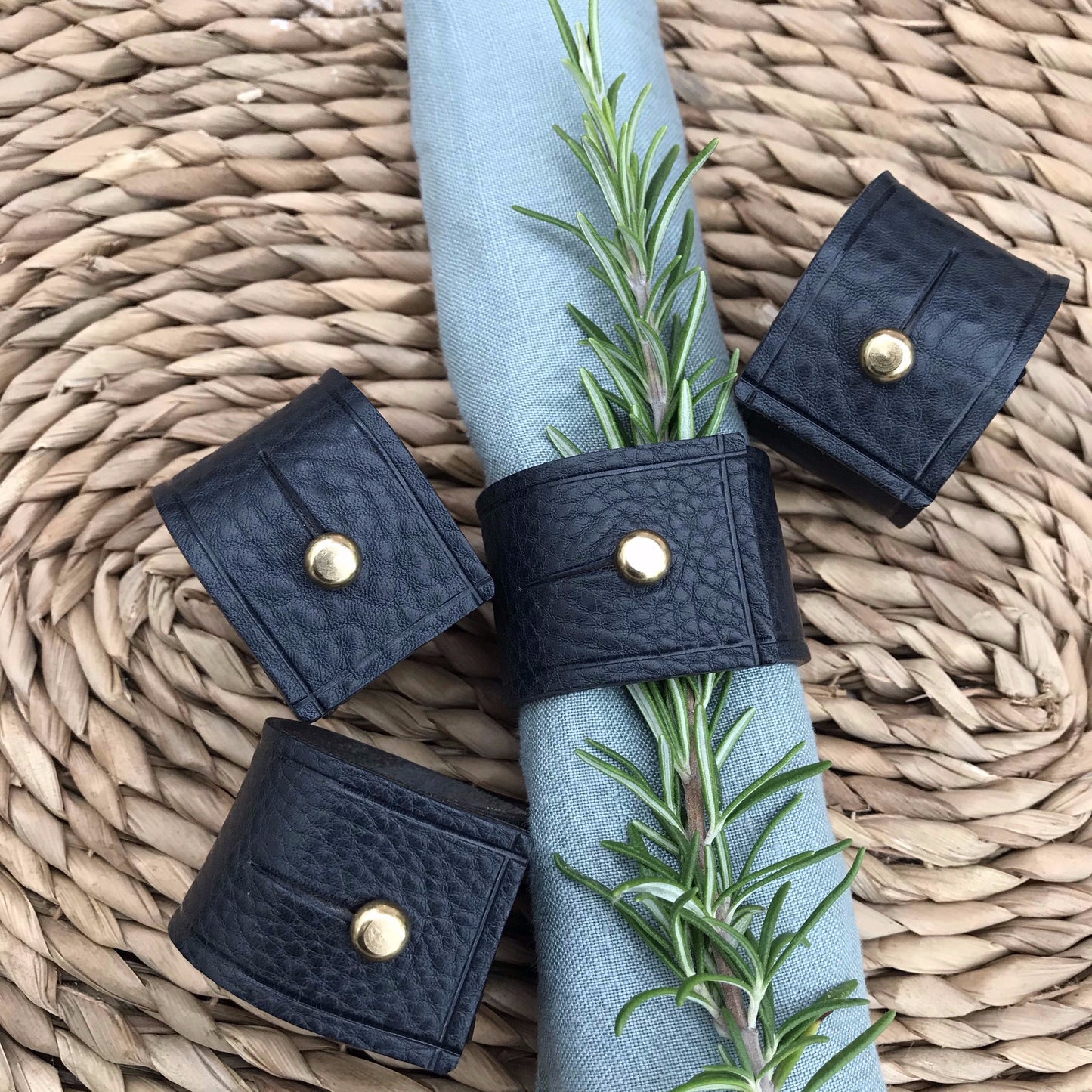 Napkin Rings - Navy Tumble leather