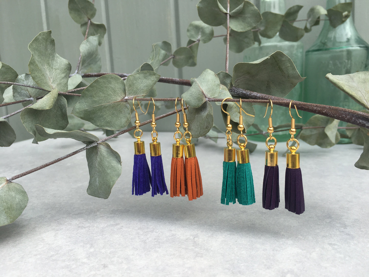 Tassel Earrings - purple leather