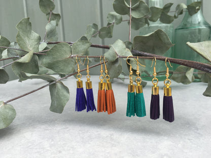 Tassel Earrings - purple leather