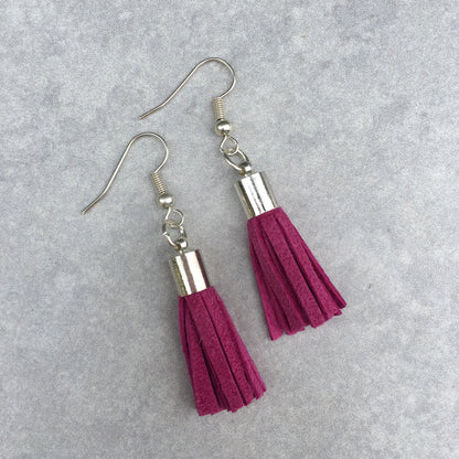 Tassel Earrings - fuchsia suede