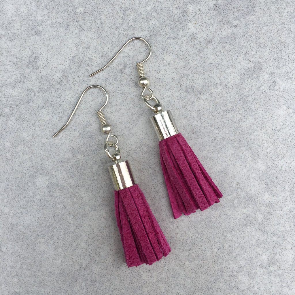 Tassel Earrings - fuchsia suede