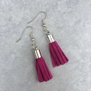 Tassel Earrings fuchsia suede Miller and Jeeves