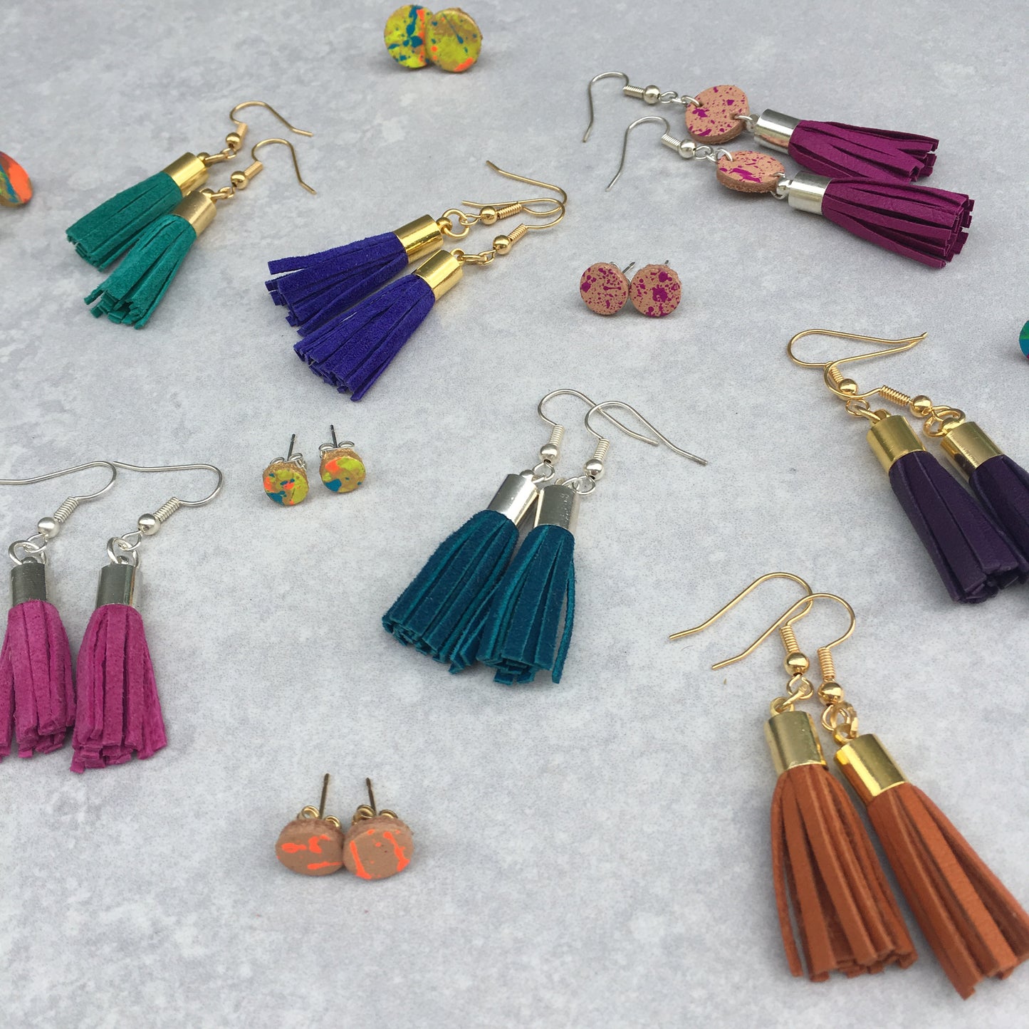 Tassel Earrings - fuchsia suede