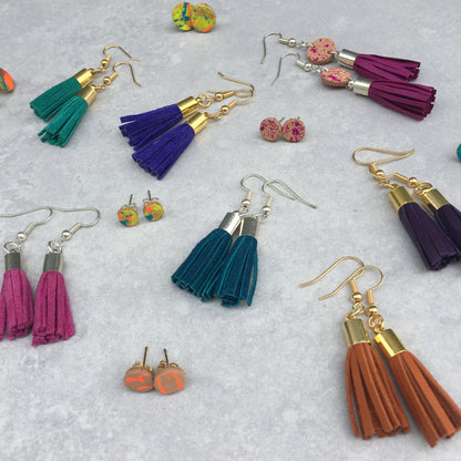 Tassel Earrings - fuchsia suede