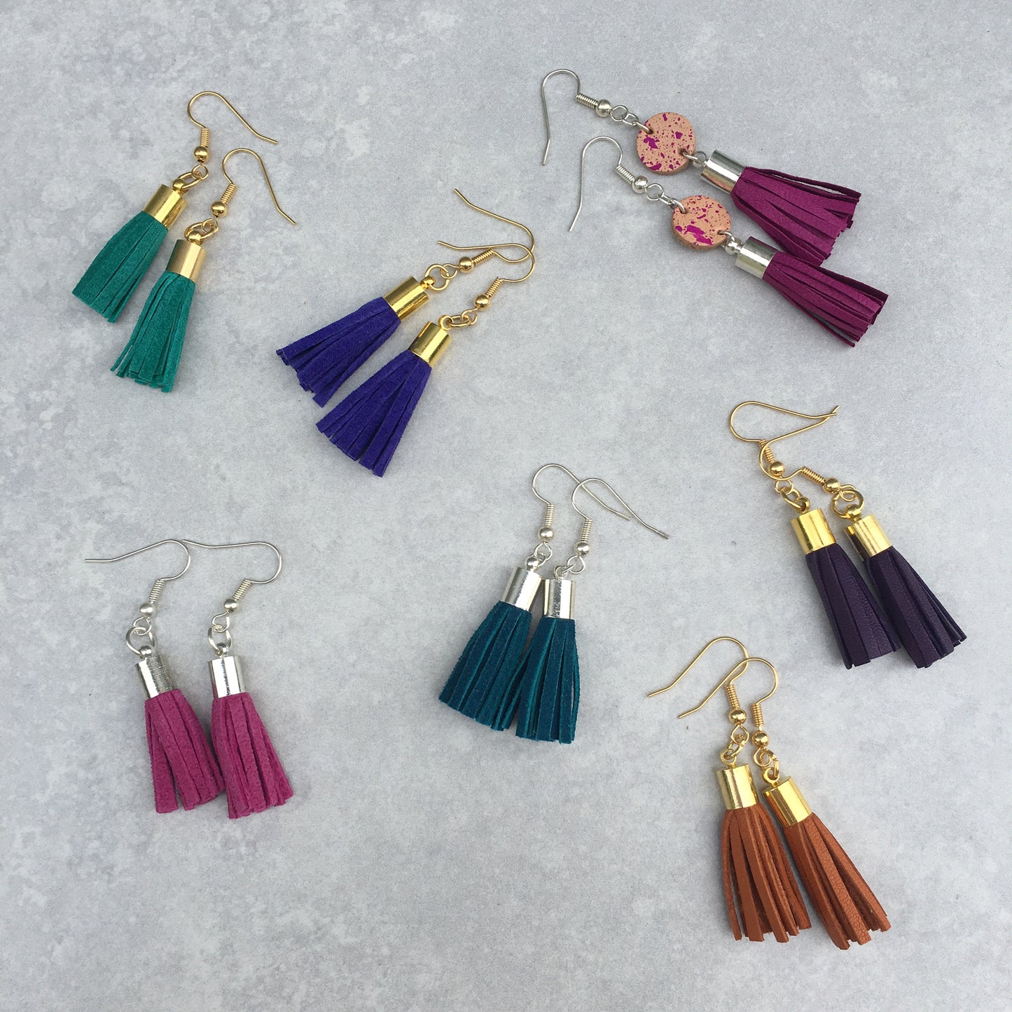 Tassel Earrings - purple leather