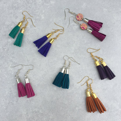 Tassel Earrings - purple leather