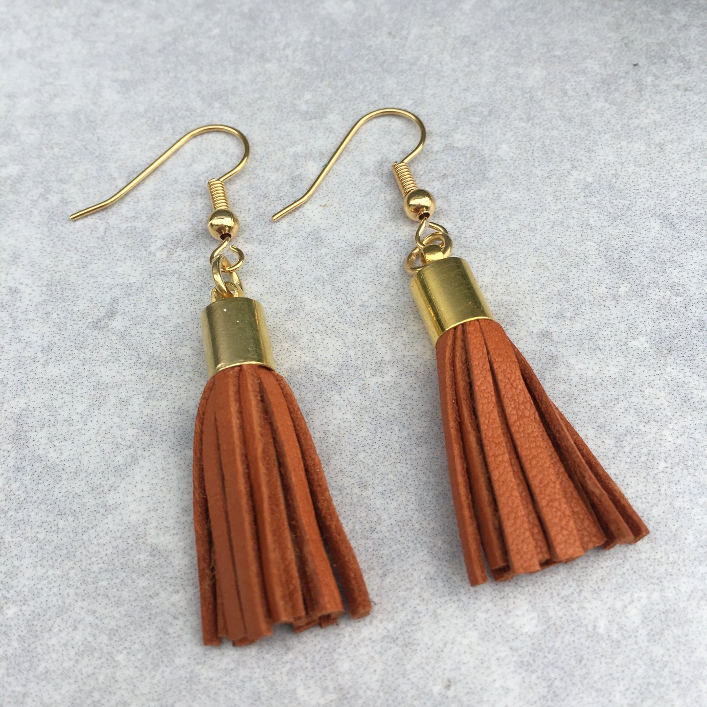 Tassel Earrings - light tan leather