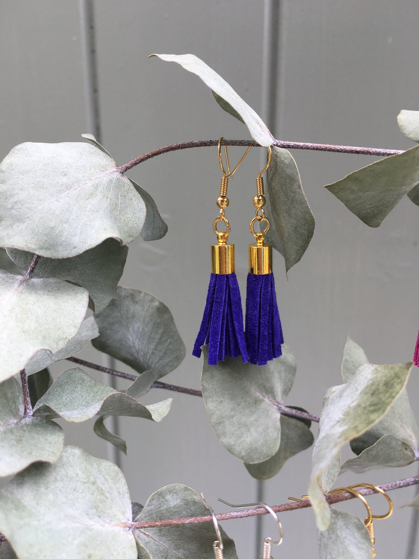 Tassel Earrings - blue suede
