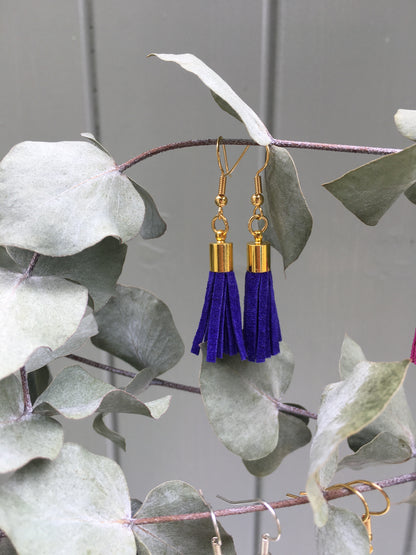 Tassel Earrings - blue suede