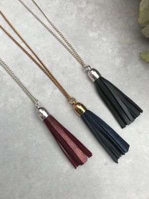 Tassel Necklace - gunmetal leather