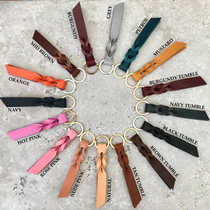 Handmade Twist Leather Keyring - Various Colours