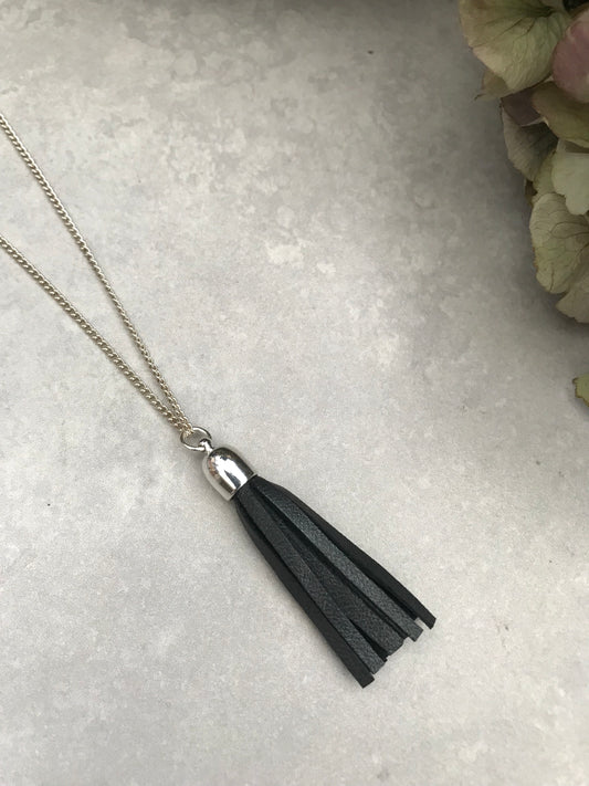 Tassel Necklace - gunmetal leather
